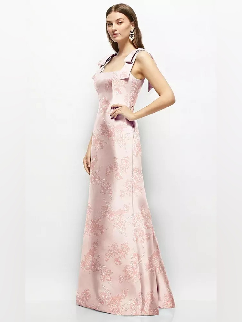 ALFRED SUNG Pink Floral with Bow Straps bridesmaid/wedding guest dress - Picture 2 of 4